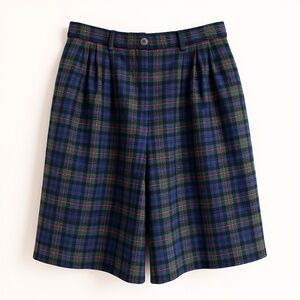 Vintage 80’s Pendleton Women Argyle Tartan Plaid High Wait Wool Pleat Shorts‎ 12